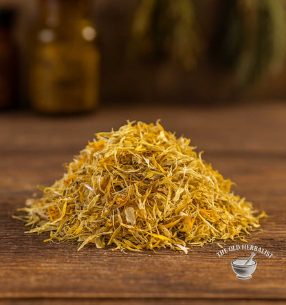 Loose floral herbal tea with yarrow, marigold, and calendula.