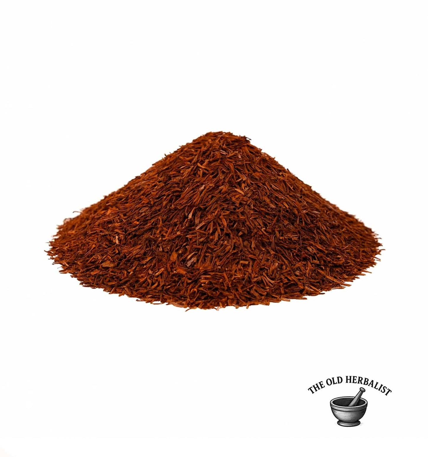 Loose rooibos tea leaves with rich red color – caffeine-free herbal tea.