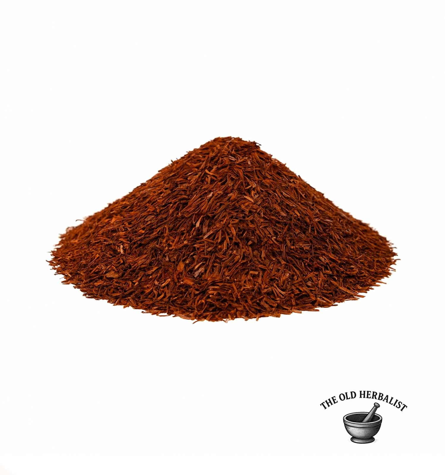 Loose rooibos tea leaves with rich red color – caffeine-free herbal tea.
