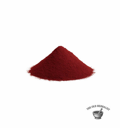 Deep red hibiscus powder made from dried hibiscus flowers.