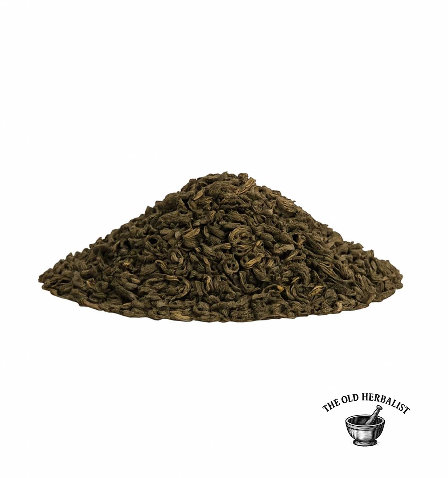 Rolled green tea leaves Camellia sinensis for infusion and culinary use.