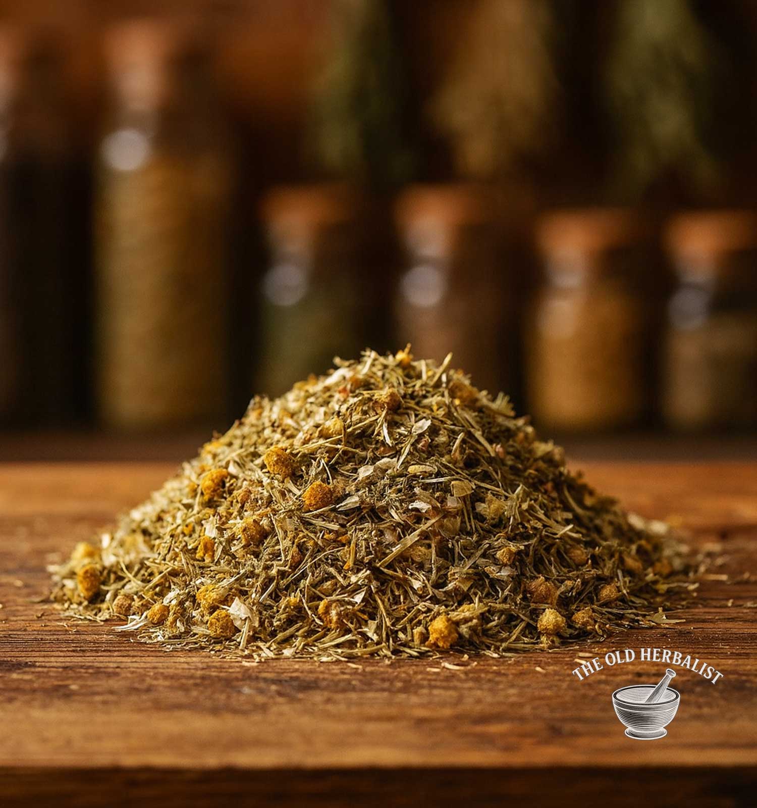 Loose leaf digestive herbal tea with chamomile and peppermint