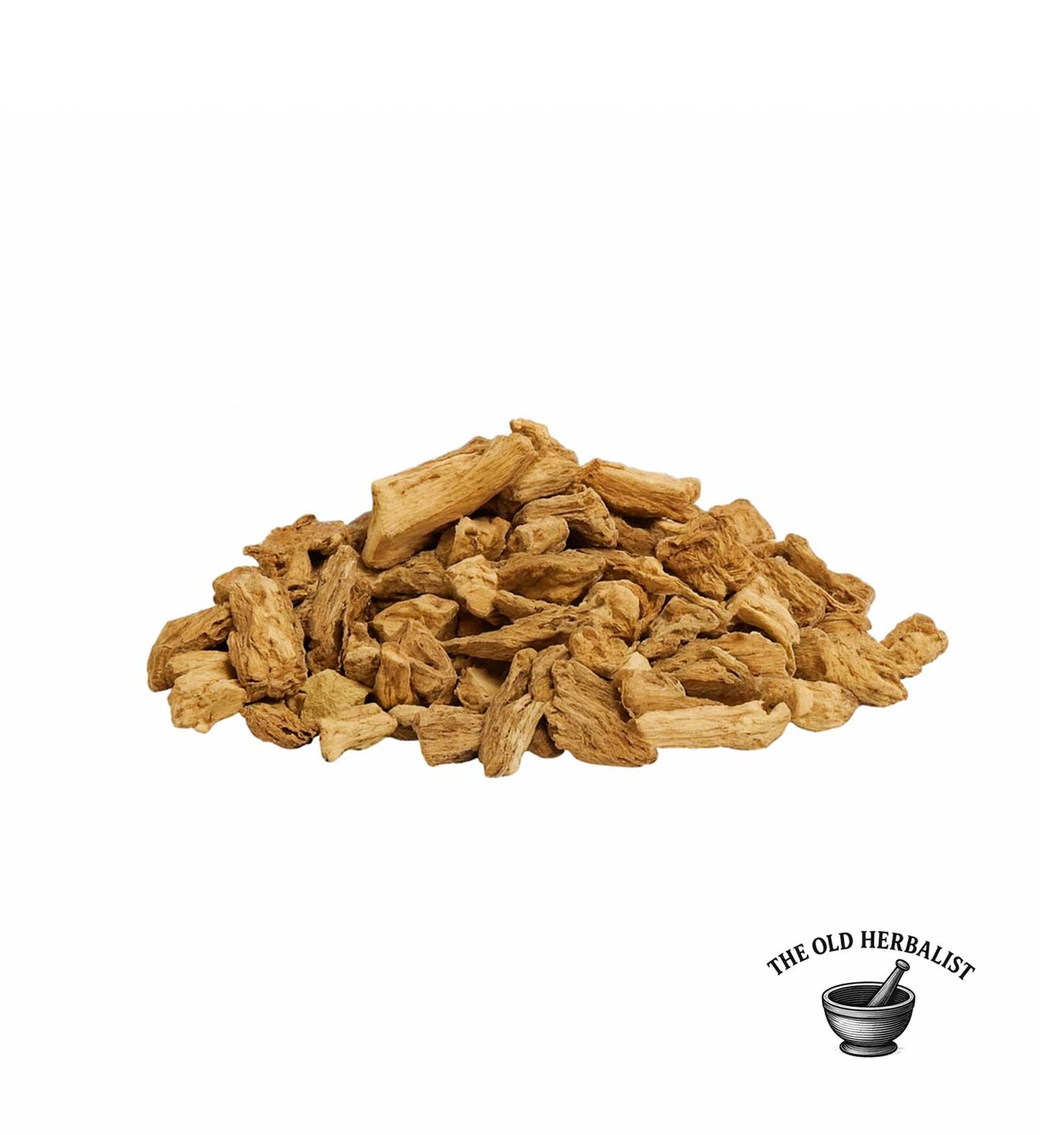 Whole cut lovage root for tea and culinary use.