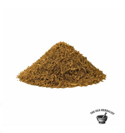 Loose dried running clubmoss herb for herbal preparations.