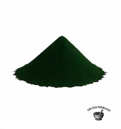 Fine green spirulina powder for smoothies and wellness.