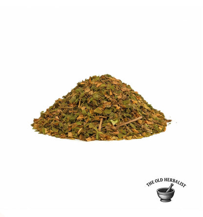 Loose hawthorn leaves and flowers for herbal tea and wellness.