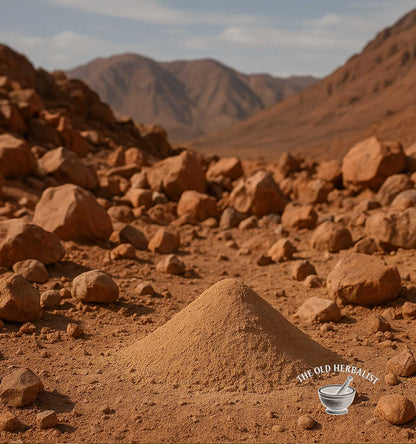 Fine Rhassoul clay powder for skin and hair care rituals.