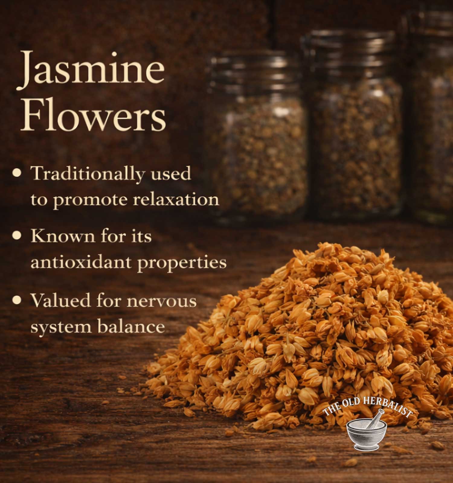 Loose jasmine blossoms for tea, aroma, and natural rituals.