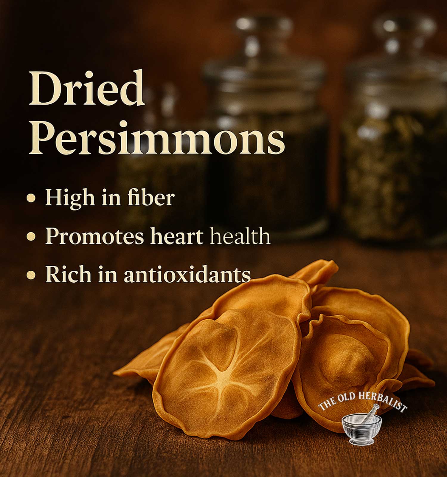 Whole dried persimmons with rich orange color for culinary use.