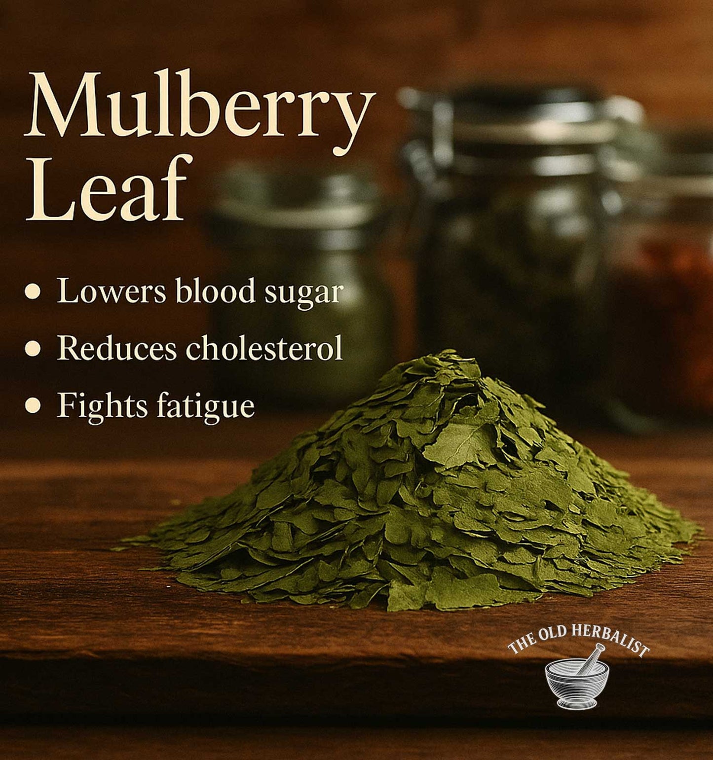 Loose mulberry leaf tea leaves for natural wellness use.