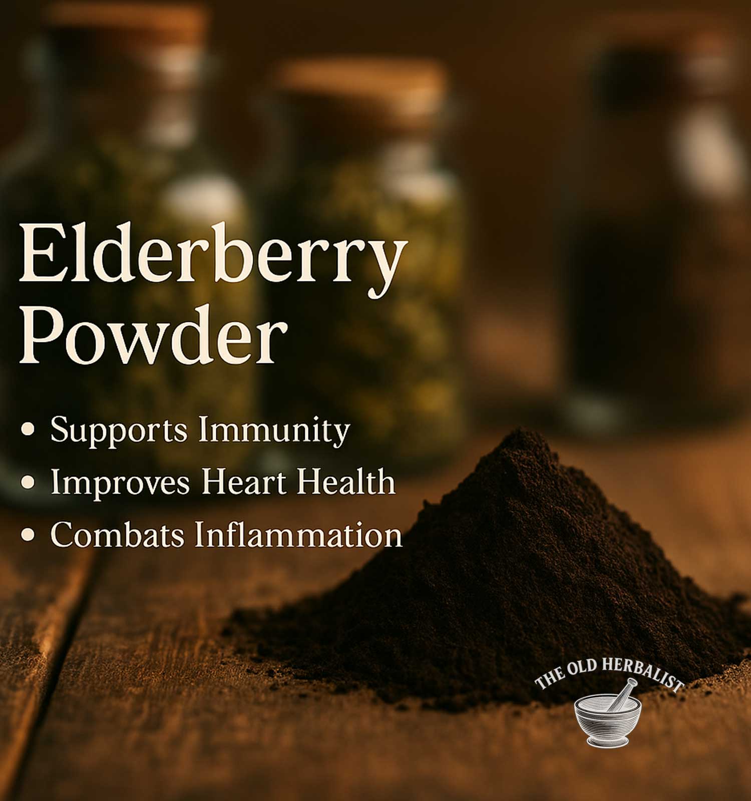 Finely ground black elderberries for tea and culinary use.