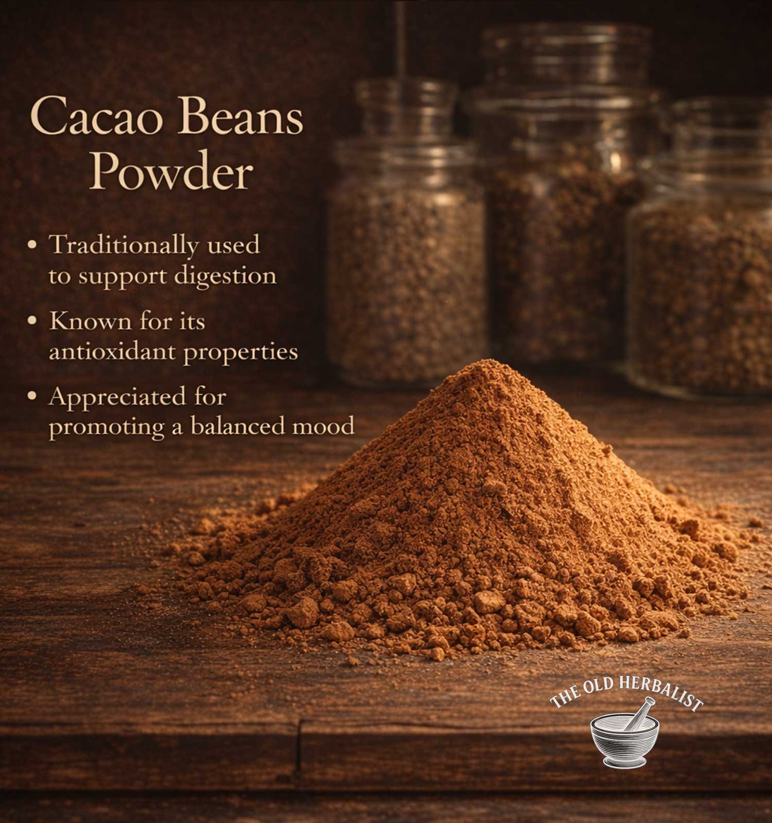 Unsweetened alkalized cacao powder for baking and drinks.