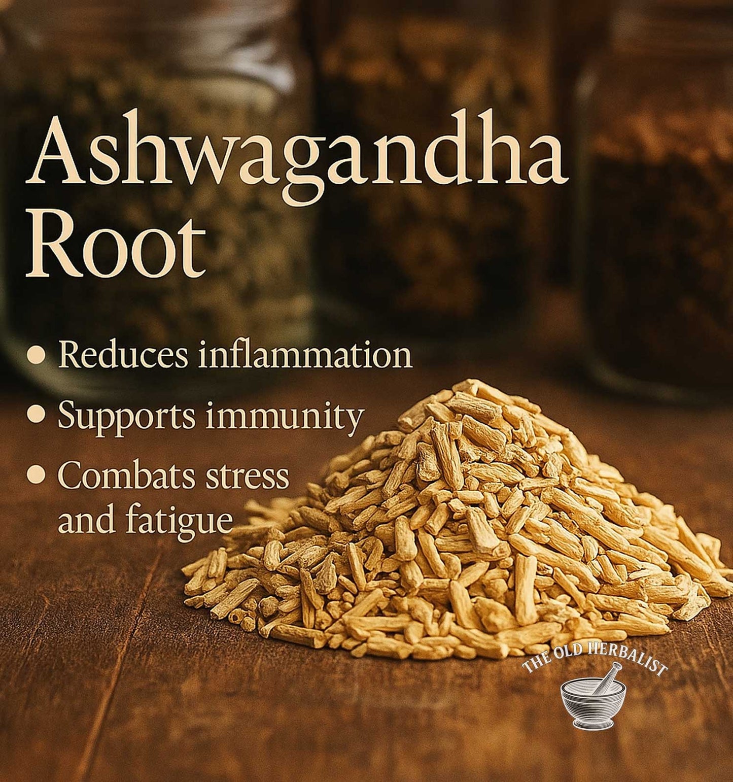 Cut ashwagandha root for tea and wellness use.
