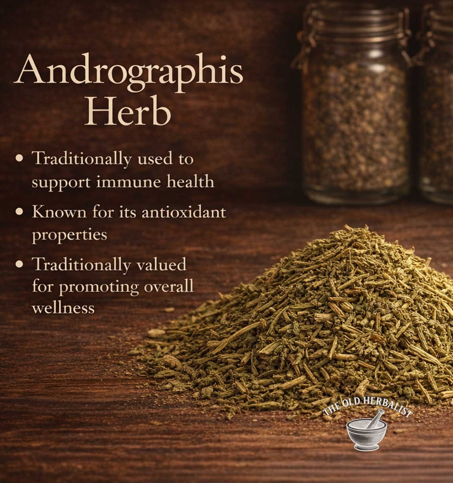 Cut andrographis paniculata herb for tea and herbal use.