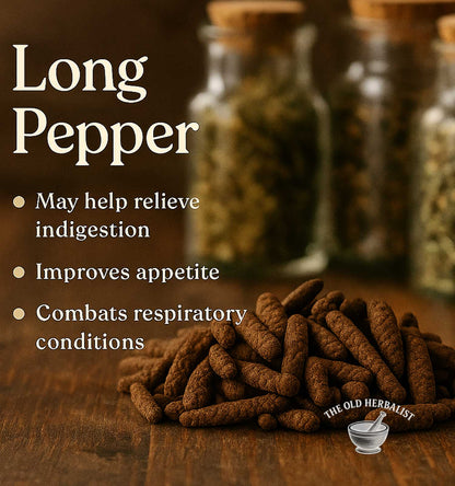 Whole long pepper spice for cooking and herbal use.