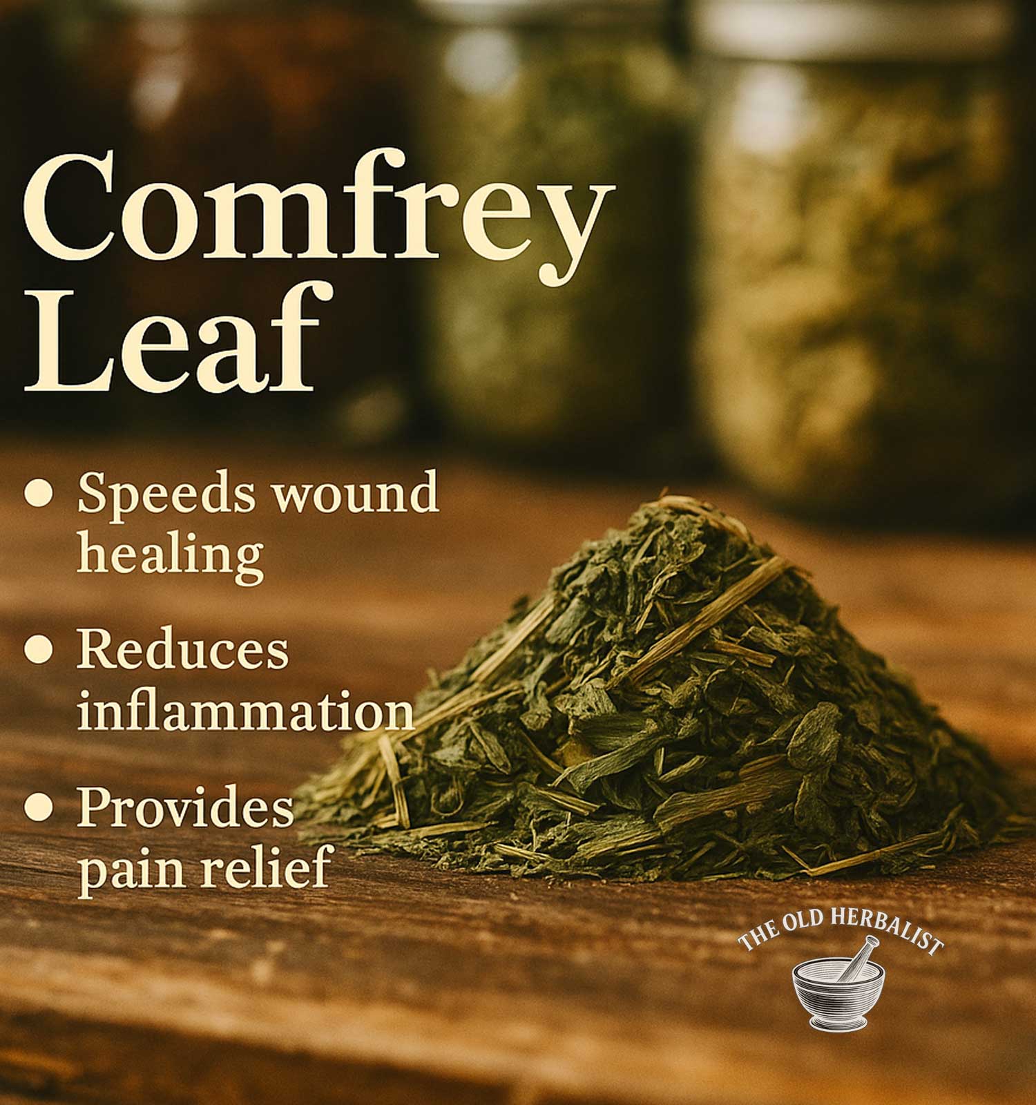 Comfrey leaf herb for traditional external herbal use.