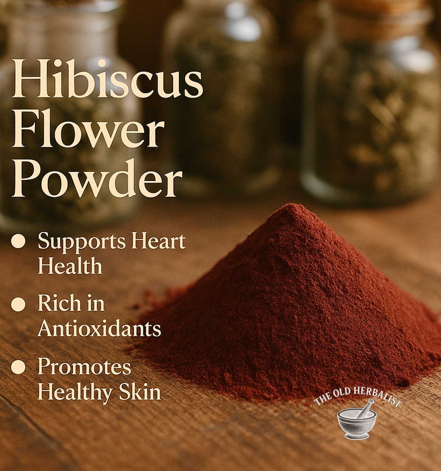 Deep red hibiscus powder made from dried hibiscus flowers.