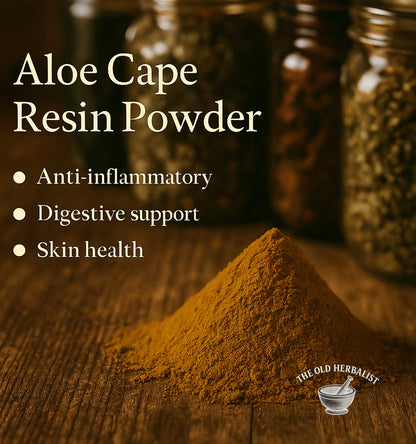 Dried cape aloe resin powder with rich amber color for traditional use.