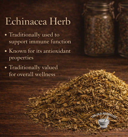 Loose dried echinacea purpurea herb for tea and wellness.