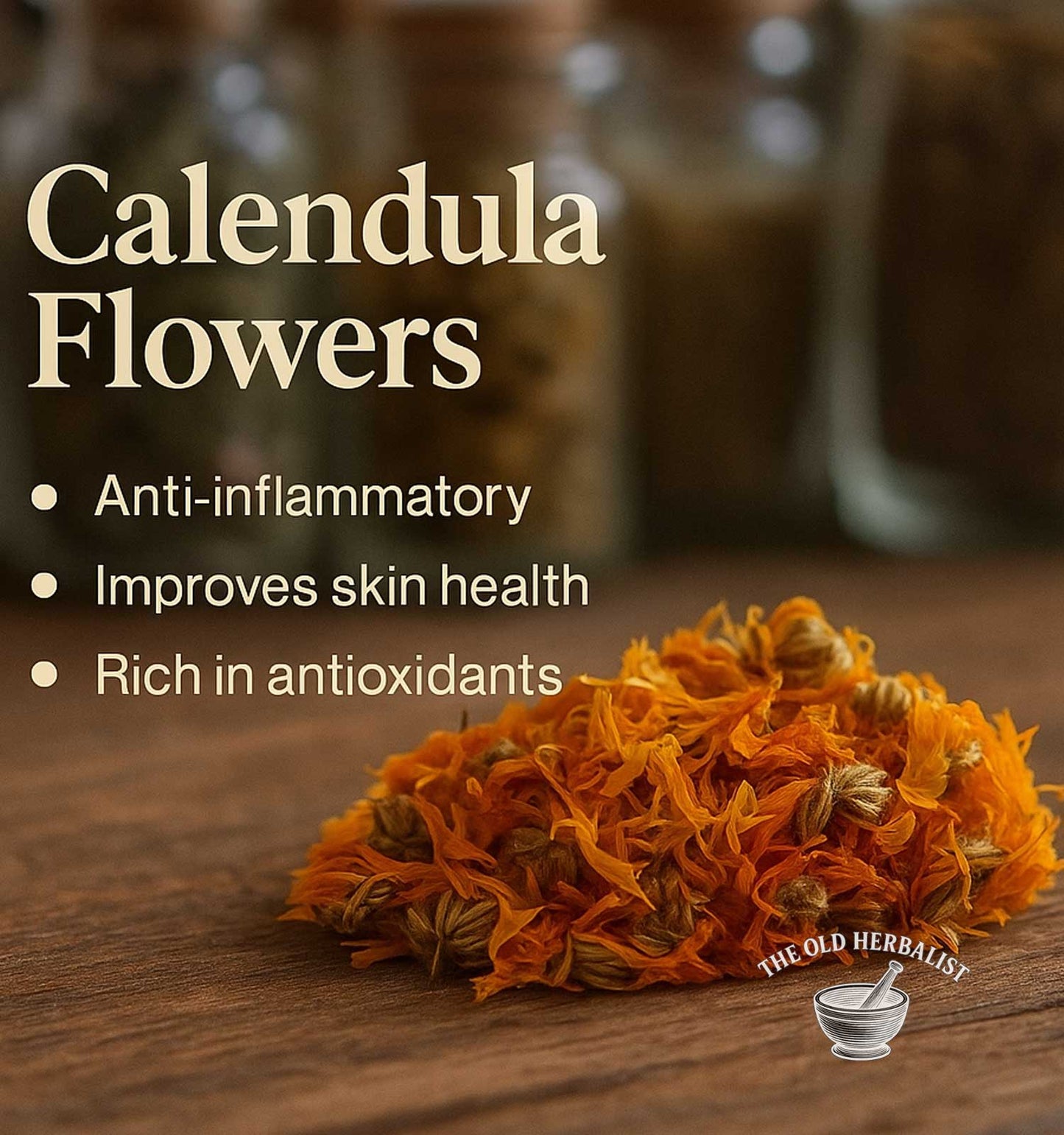 Bright orange calendula petals for tea and herbal use.