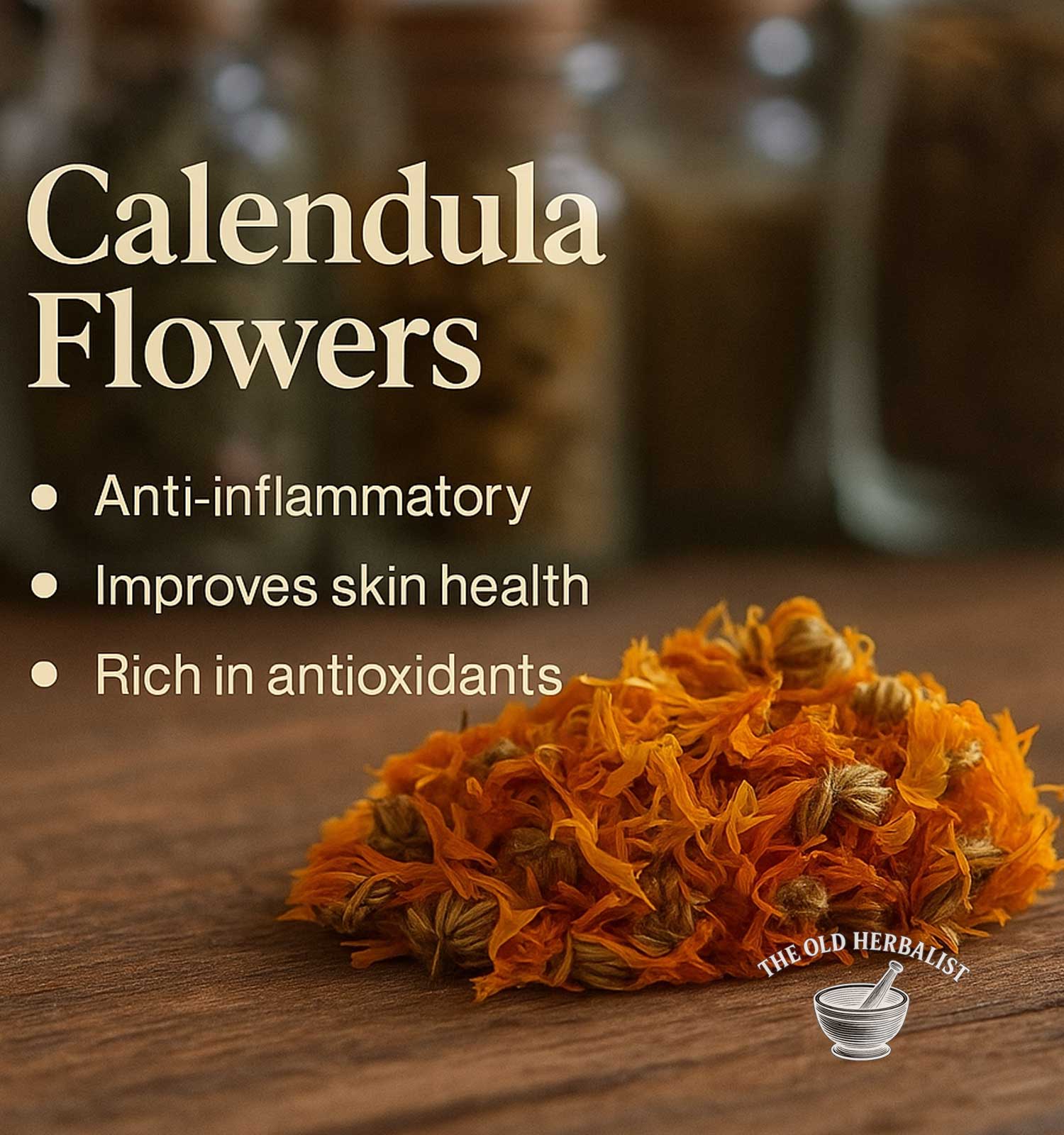 Bright orange calendula petals for tea and herbal use.