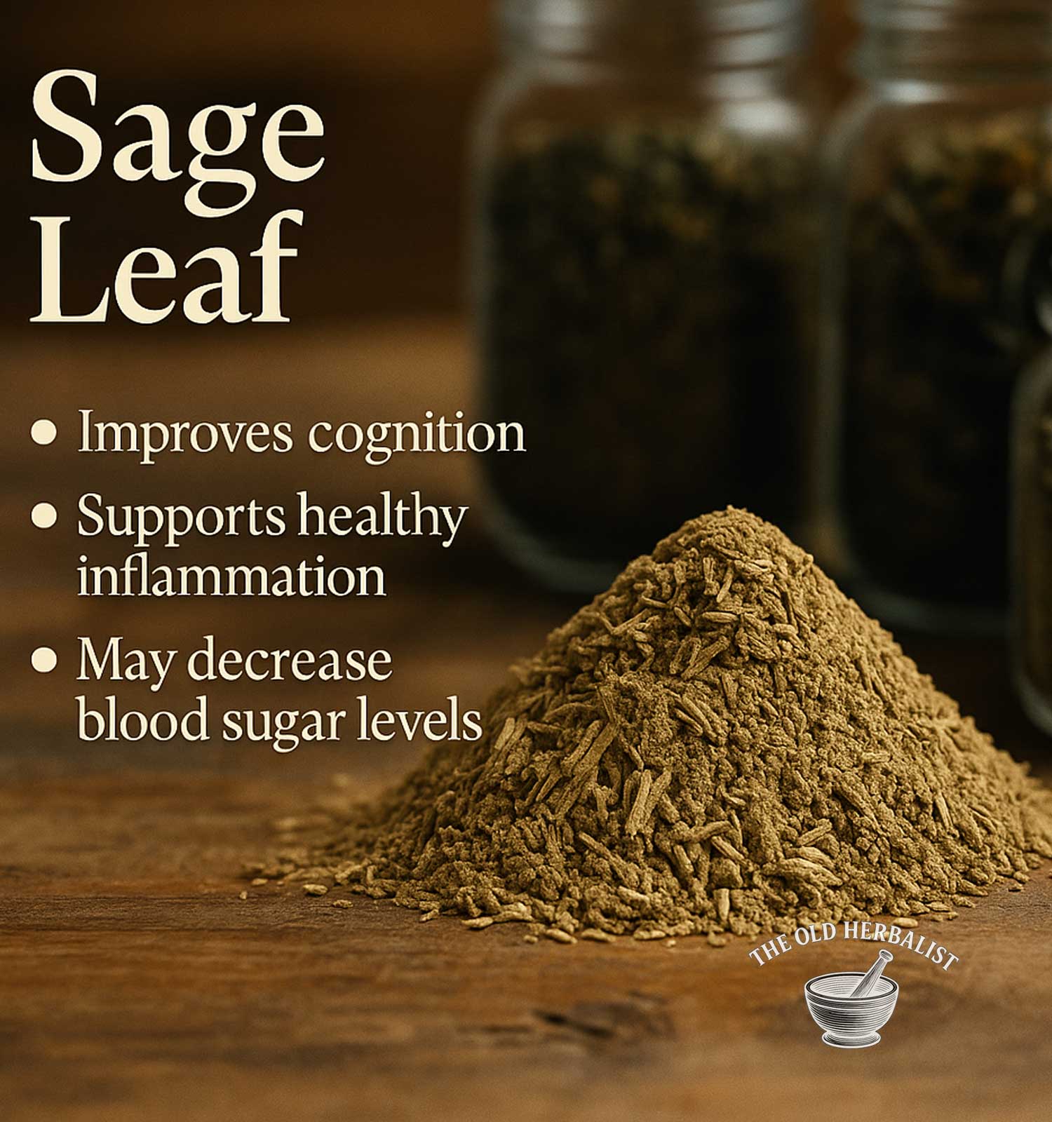 Whole dried sage leaf herb for tea and cooking.